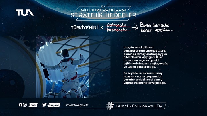 Türkiye, Uzay'a astronot gönderme hedefini duyurdu