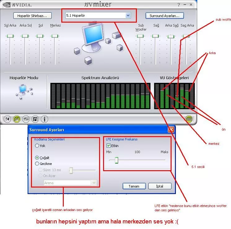  5.1 lerin merkezden ses nezman cıkar