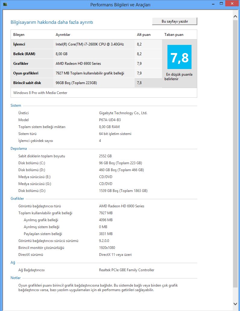  Windows 8 De Sisteminizin Aldığı Puan Kaç?