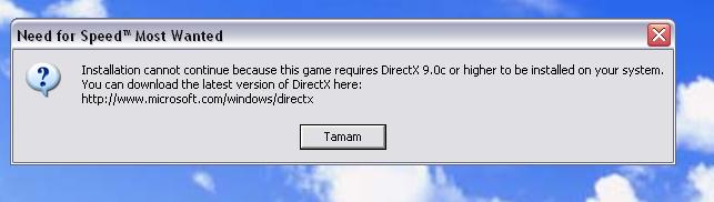  Nfs most Wanted direct hatası