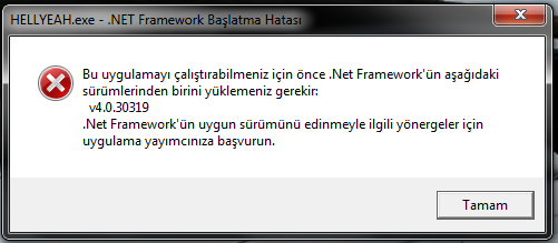  .NET Framework Başlatma Hatası