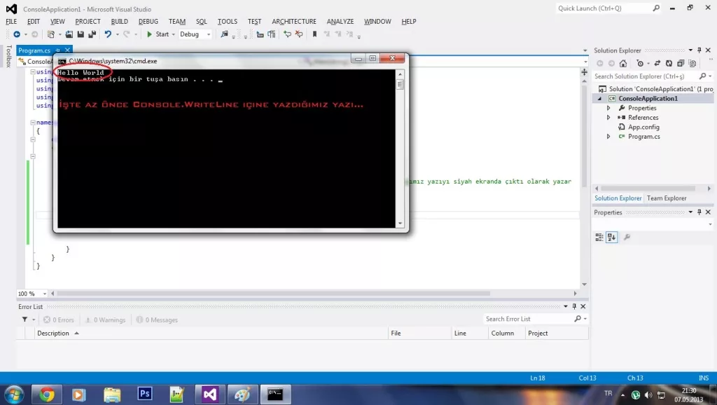  C# Giriş - 'Hello World'