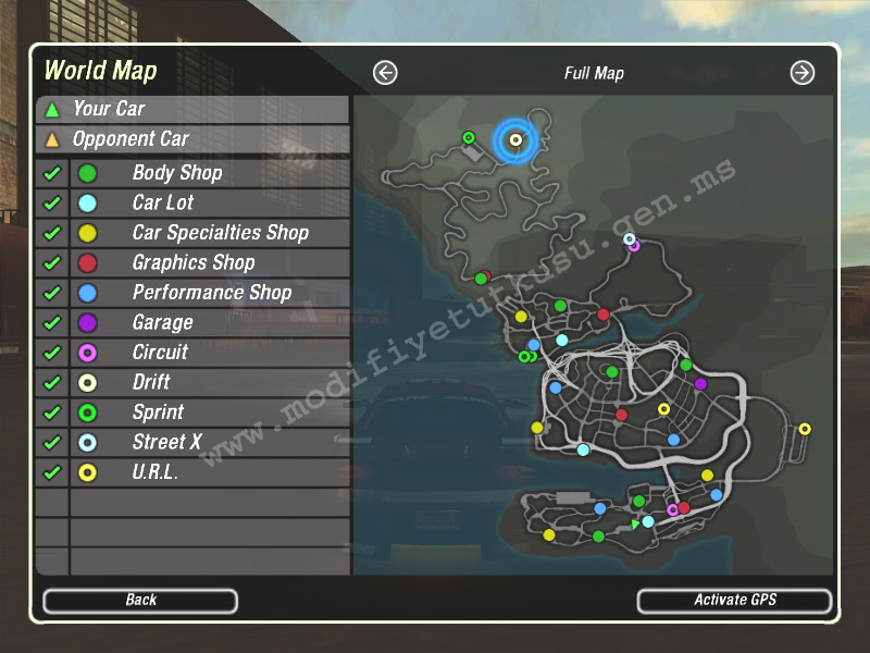 Карта скрытых гонок в nfs underground 2