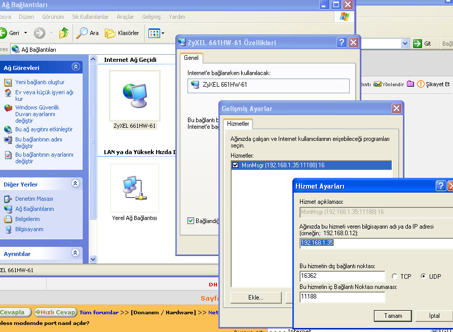  Zyxel P660HW T1 Wireless modemde port nasıl açılır?