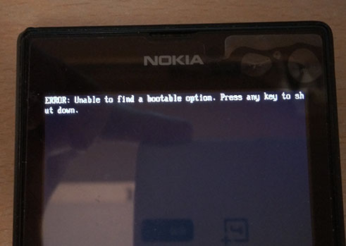  Nokia Lumia 520 Unable to find a bootable option error Hatası