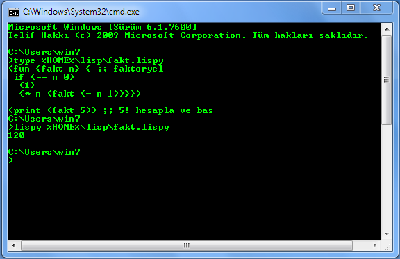 ﻿Windows için Lisp compiler yaptım