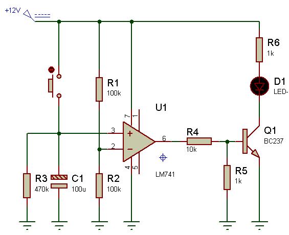  opamp ile yapılan zaman gecikme devresi