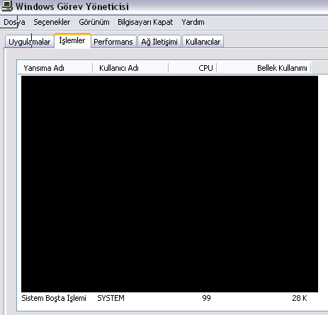  %99 cpu kullanan Sistem Boşta işlemi