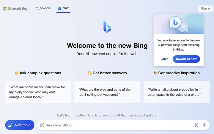 Yapay zekalı Bing Sohbet, artık Chrome ve Safari'de kullanılabiliyor