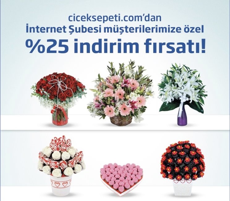  İşbank İnternet Şubesi kullananlara Çiçeksepeti.com'dan %25 İndirim Çeki