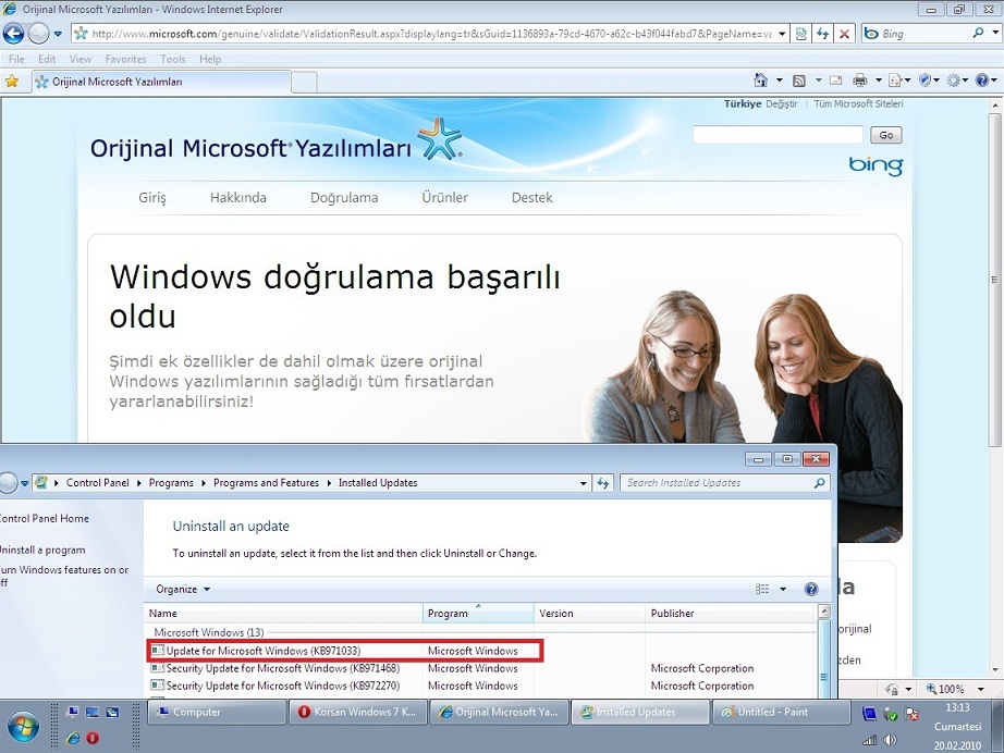  Korsan Windows 7 Kullananlara Şok ! [İlgili 18.02.10 Tarihli Güncelleştirme  Çıktı]