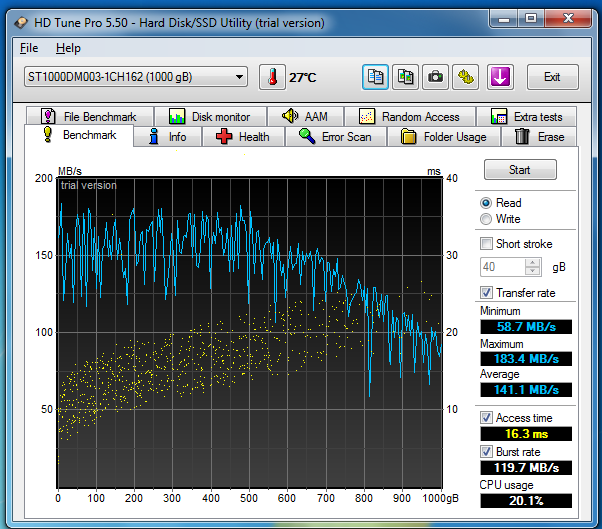  Seagate SD1000DM003 HD Tune Sorunu