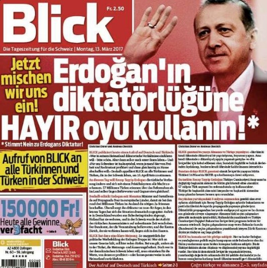 Blick: Erdoğan'ın diktatörlüğüne Hayır oyu kullanın.