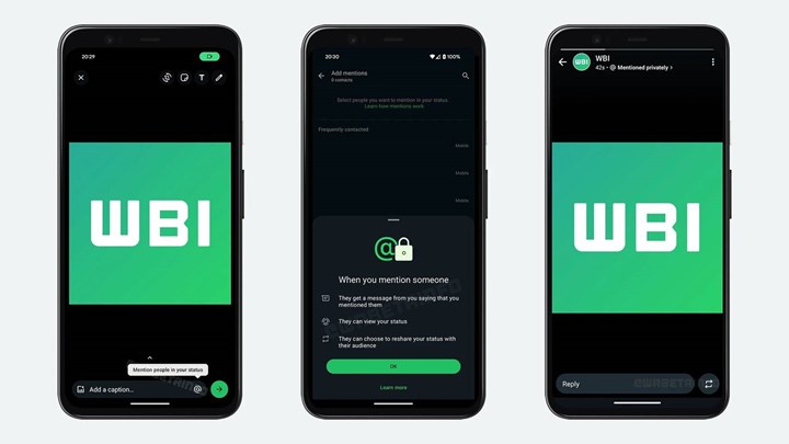 WhatsApp Durum gönderilerine kişi etiketleme geliyor