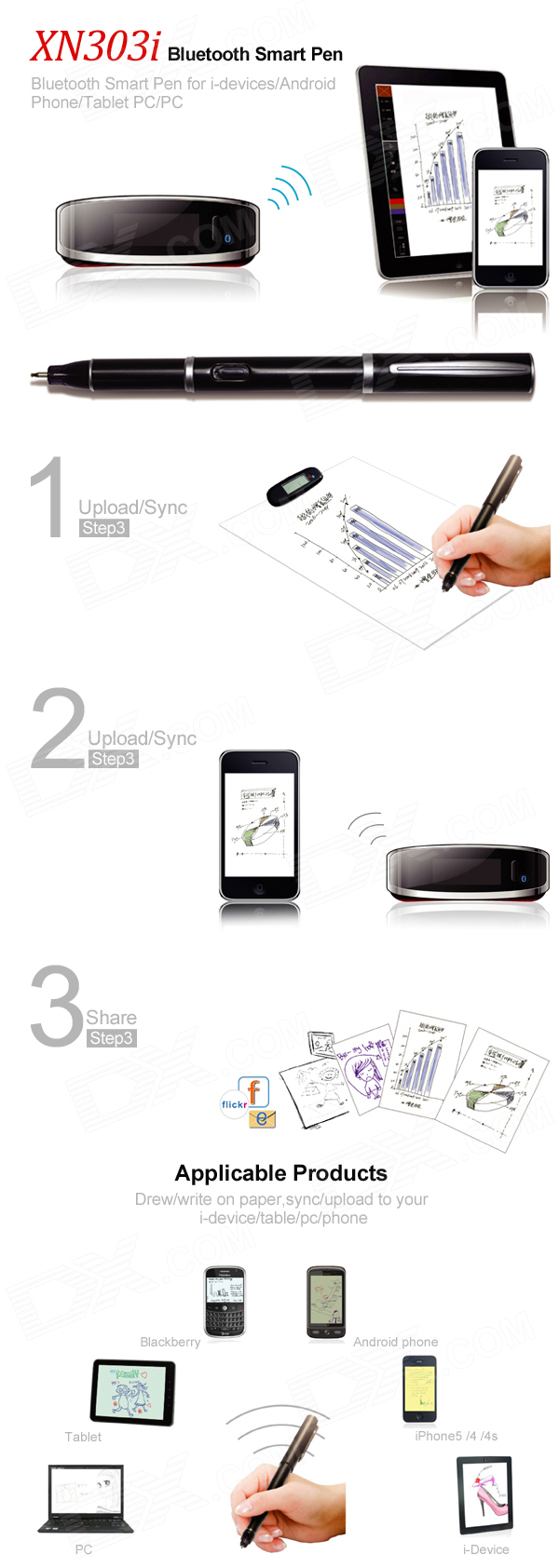  *166TL* iEFUN (apen) XN303i Bluetooth Smart Pen for iPhone / iPad / Android Phone / Tablet PC