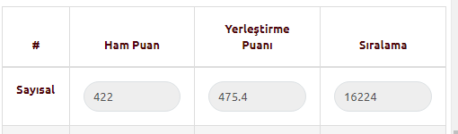 Yerleştirme 475 puan