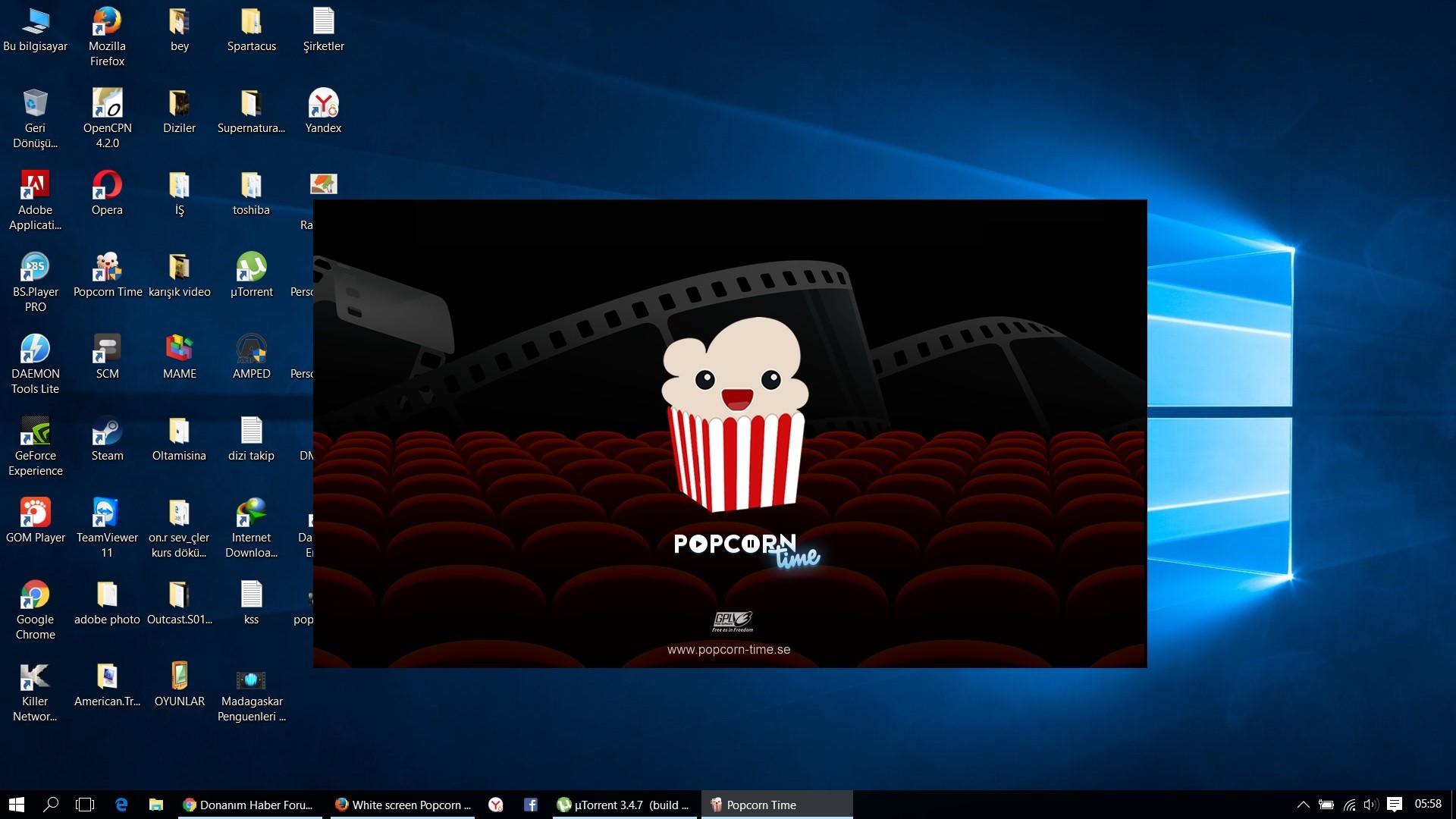  Popcorn Time Beyaz Ekran Hatası