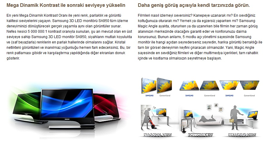  Satılık SAMSUNG 27'' S27A950DS GENİŞ EKRAN LED+3D MONİTÖR