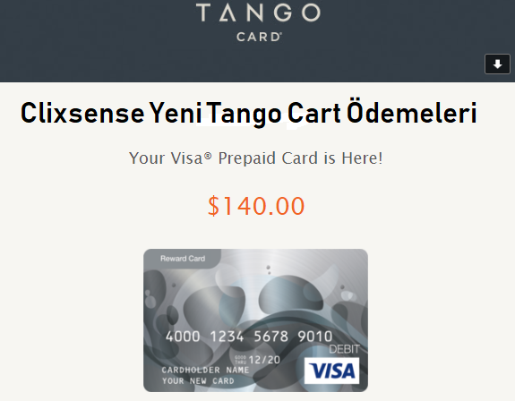 Clixsense Tango Card Ödeme $140