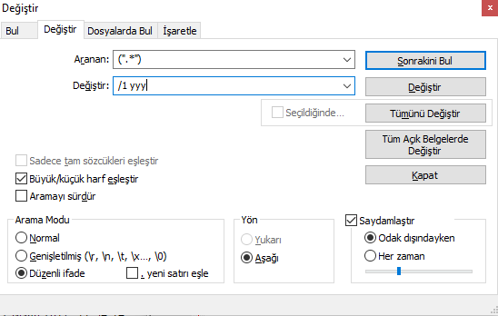 Notepad++ ile her satır sonuna bir kelime eklenebilir mi?