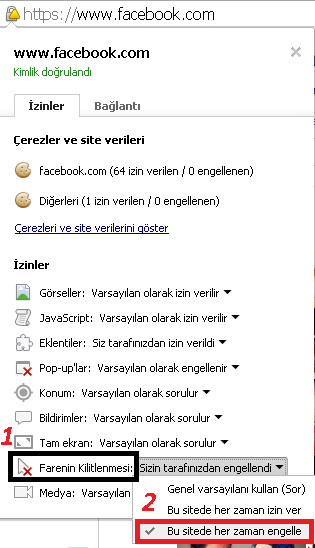  chrome facebook kilitlenmesi