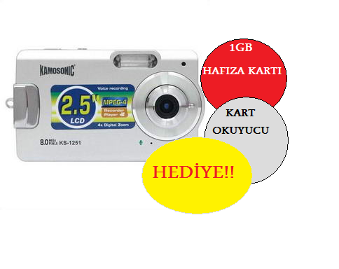  8 Megapixel Fotoğraf makinası 75TL!!! (Kart okuyucu + 1GB hafıza kartı hediye)