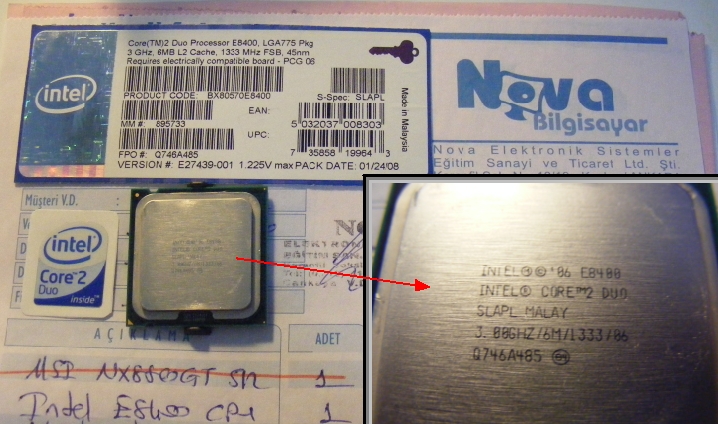  SATILIK intel Core2Duo E8400 3GHz işlemci