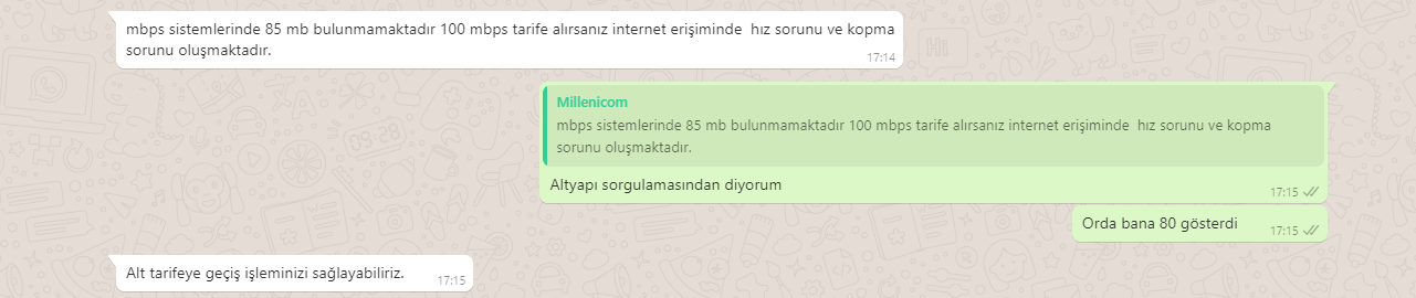 Millenicom'un Takdire Şayan Çakallığı + Whatsapp Konuşmaları