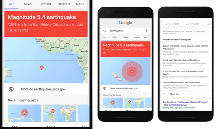 Google arama sonuçlarında artık deprem bilgileri de yer alacak