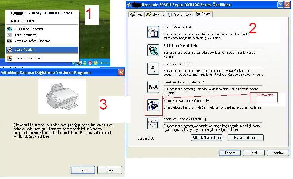  epson dx8400 kartuş dolumu  ACİL!! yardım