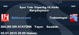  STSL 16.Hafta l Balıkesirspor -Trabzonspor 05.01.2015 20.00