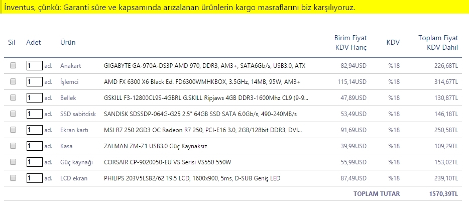  Max 1600 lira monitör dahil