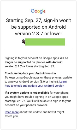 Google, eski Android sürümlerinde Gmail, Youtube ve Drive desteğini sonlandıracak