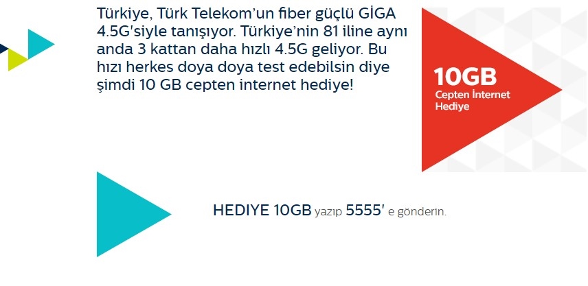  Türk Telekom'dan 4.5G'ye Geçiş Şerefine 10GB Hediye İnternet