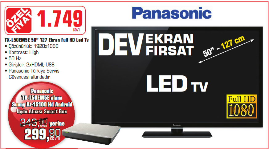  MCC TR'de Panasonic 127 Ekran 50EM5E FULL HD LED TV 1749 TL