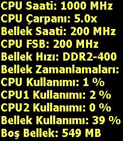  CPU Türü	DualCore AMD Athlon 64 X2, 2000 MHz (10 x 200) 3800+ hakkında...