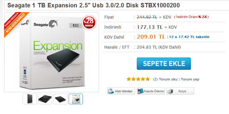  Seagate 1 TB Expansion 2.5' Usb 3.0/2.0 Disk - 180 TL