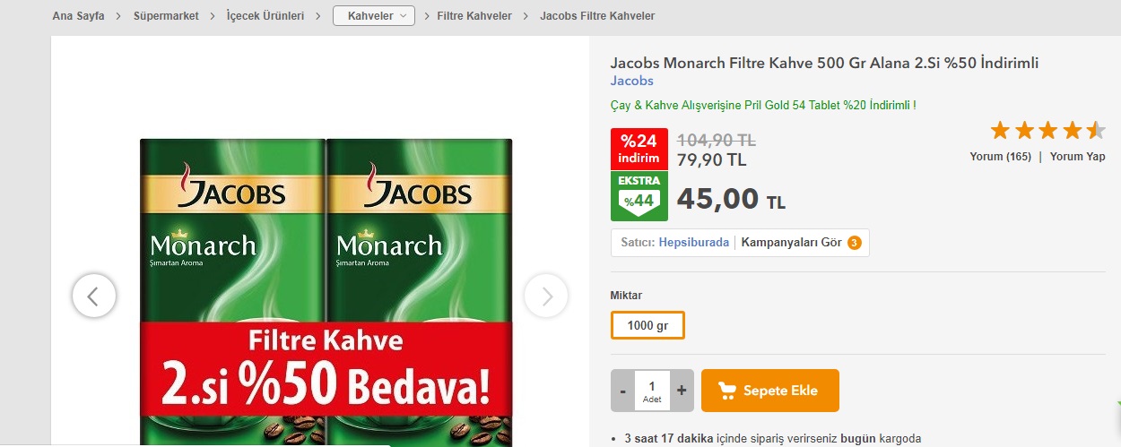 Filtre Kahveler Jacobs Jacobs Monarch Filtre Kahve 500 Gr