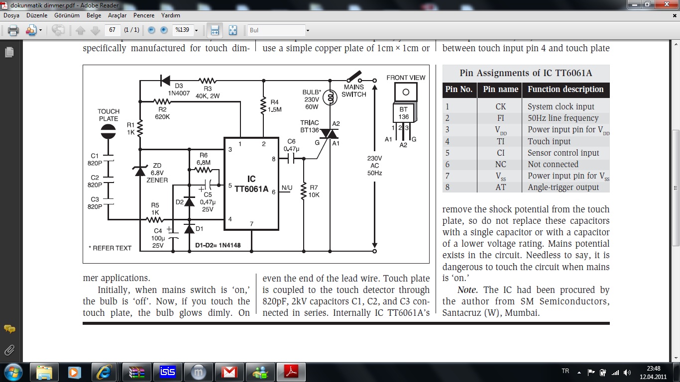  Dokunmatik Dimmer Devresi Yardım Lütfen