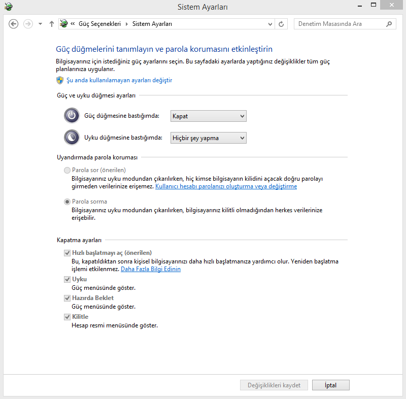  Windows 8.1 Hızlı Açılış-Kapanış (Hazırda Beklet)