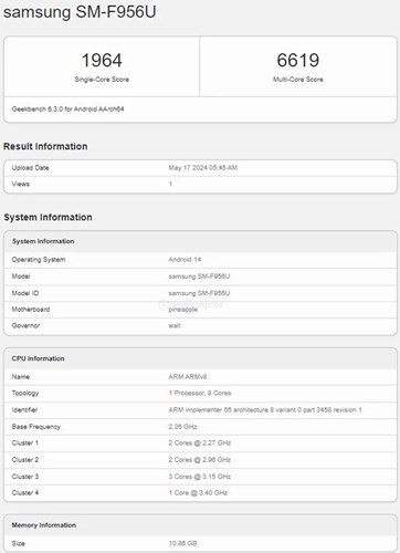 Samsung Galaxy Z Fold 6, Snapdragon 8 Gen 3 işlemci ile Geekbench'te listelendi